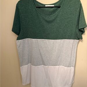 Chic Green and White Striped Women's Tee